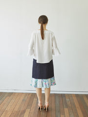 Linen Button-Down Blouse with Flared Sleeves and Sailor Collar – Elegant Women’s Top