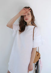 Linen Mini Dress With Ruffled Sleeves And Relaxed Straight Silhouette