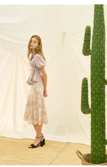 Tailored Linen Wrap Blouse with Puff Sleeves and Side Tie for Feminine Structured Fit