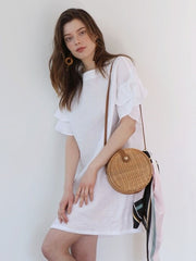 Linen Mini Dress With Ruffled Sleeves And Relaxed Straight Silhouette