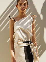 Asymmetrical One-Shoulder Linen Top with Adjustable Ties – Lightweight Summer Blouse