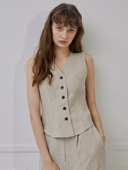 High-Waisted Linen Pants with Wide Legs and Tailored Pleats for Effortless Elegance