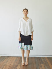 Linen Button-Down Blouse with Flared Sleeves and Sailor Collar – Elegant Women’s Top