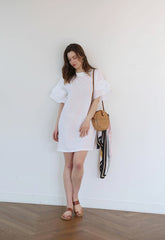 Linen Mini Dress With Ruffled Sleeves And Relaxed Straight Silhouette