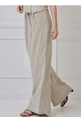 High-Waisted Linen Pants with Wide Legs and Tailored Pleats for Effortless Elegance