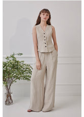 Sleeveless Linen Top With Fitted Waist And Button Front Detail