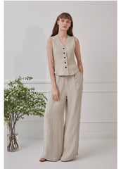 High-Waisted Linen Pants with Wide Legs and Tailored Pleats for Effortless Elegance