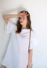 Linen Mini Dress With Ruffled Sleeves And Relaxed Straight Silhouette