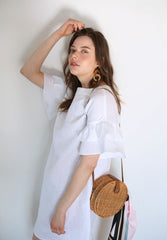 Linen Mini Dress With Ruffled Sleeves And Relaxed Straight Silhouette