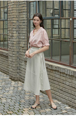 Soft Linen Wrap Blouse with Puff Sleeves and V-Neck – Lightweight Summer Linen Shirt