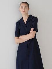 Elegant Button-Front Linen Midi Dress with Short Sleeves and Soft A-Line Silhouette