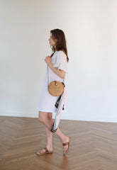 Linen Mini Dress With Ruffled Sleeves And Relaxed Straight Silhouette