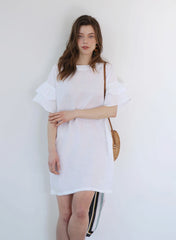 Linen Mini Dress With Ruffled Sleeves And Relaxed Straight Silhouette