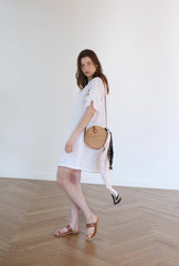 Linen Mini Dress With Ruffled Sleeves And Relaxed Straight Silhouette