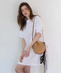 Linen Mini Dress With Ruffled Sleeves And Relaxed Straight Silhouette