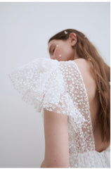 Elegant Full-Length Lace Dress With Delicate Floral Texture And Soft Sheer Overlay