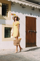 Linen Puff Sleeve Mini Dress with Sweetheart Neckline and Fitted Bodice