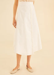 A-Line High Waist Linen Skirt With Clean Seam Detail And Midi Length For Timeless Elegance