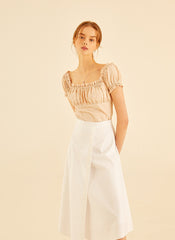 A-Line High Waist Linen Skirt With Clean Seam Detail And Midi Length For Timeless Elegance