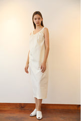 Sleeveless Linen Midi Dress with Gathered Scoop Neck and Relaxed Silhouette