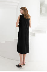 Sleeveless Linen Midi Dress With Side Button Detailing And Straight Silhouette