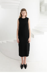 Sleeveless Linen Midi Dress With Side Button Detailing And Straight Silhouette