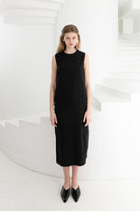 Sleeveless Linen Midi Dress With Side Button Detailing And Straight Silhouette