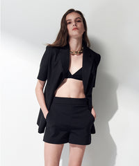 Short-Sleeve Double-Breasted Linen Blazer with Structured Silhouette