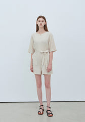 Chic Short Sleeve Linen Jumpsuit with Waist Tie and Pockets for Effortless Summer Style
