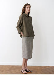 Women's Relaxed Fit Button-Down Linen Shirt with 3/4 Sleeves – Breathable Summer Essential