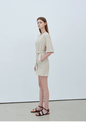 Chic Short Sleeve Linen Jumpsuit with Waist Tie and Pockets for Effortless Summer Style