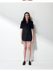 Short-Sleeve Double-Breasted Linen Blazer with Structured Silhouette