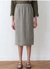Elegant Pure Linen Button-Down Skirt for Women with Relaxed Fit and Classic Collar