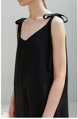 Sleeveless Linen Midi Dress with Side Slit and Tie Shoulder Straps – Lightweight Summer Style