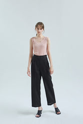 High-Waisted Wide-Leg Linen Pants with Elastic Back and Front Pleats for Effortless Chic