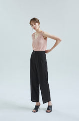 High-Waisted Wide-Leg Linen Pants with Elastic Back and Front Pleats for Effortless Chic