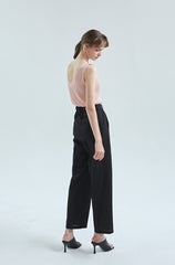 High-Waisted Wide-Leg Linen Pants with Elastic Back and Front Pleats for Effortless Chic