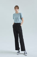 High-Waisted Wide-Leg Linen Pants with Elastic Back and Front Pleats for Effortless Chic