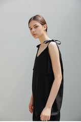 Sleeveless Linen Midi Dress with Side Slit and Tie Shoulder Straps – Lightweight Summer Style