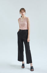High-Waisted Wide-Leg Linen Pants with Elastic Back and Front Pleats for Effortless Chic