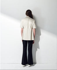 Tailored Short-Sleeve Linen Blazer With Notched Lapels And Double-Breasted Closure