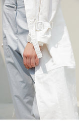 Chic Long Linen Shirt Dress for Women with Tie Cuffs and Button Front Closure