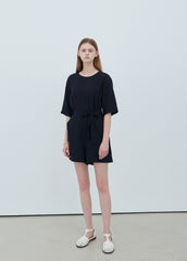 Relaxed Fit Linen Belted Jumpsuit with Half Sleeves and Pockets for Effortless Chic Style