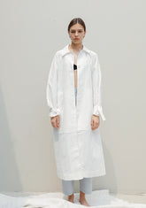 Chic Long Linen Shirt Dress for Women with Tie Cuffs and Button Front Closure