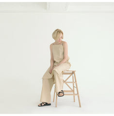 Sleeveless Linen Midi Dress with Side Slit and Tie-Back Detail for Women