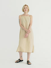 Sleeveless Linen Midi Dress with Side Slit and Tie-Back Detail for Women