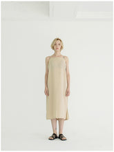 Sleeveless Linen Midi Dress with Side Slit and Tie-Back Detail for Women