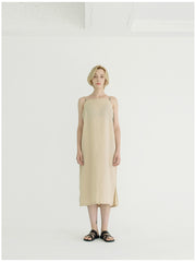 Sleeveless Linen Midi Dress with Side Slit and Tie-Back Detail for Women