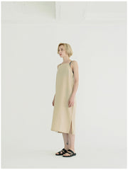 Sleeveless Linen Midi Dress with Side Slit and Tie-Back Detail for Women