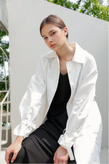 Chic Long Linen Shirt Dress for Women with Tie Cuffs and Button Front Closure